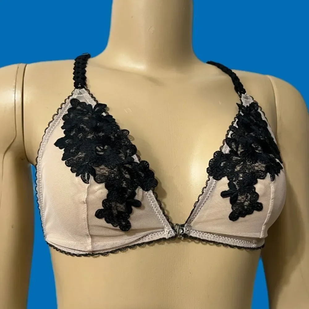 Victorias Secret Dream Angels Mesh floral appliqué unlined bralette black buff M